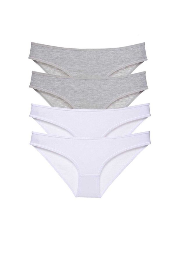 Ethab Ticaret Glb-Stl41414 4 Adet Süper Eko Set Likralı Kadın Slip Külot Gri Beyaz