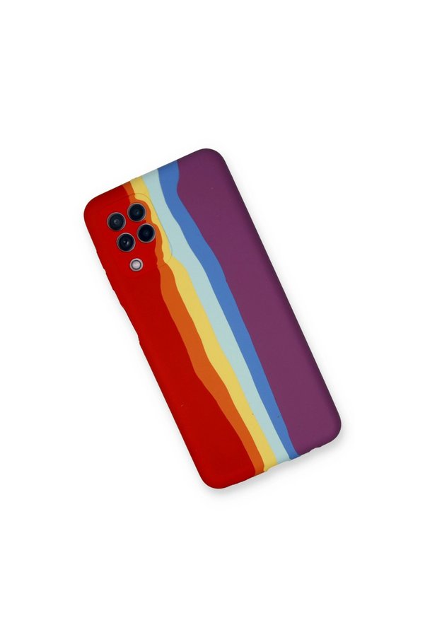 Evimdeyokyok Samsung Galaxy A22 Kılıf Ebruli Lansman Silikon - Kırmızı-Mor