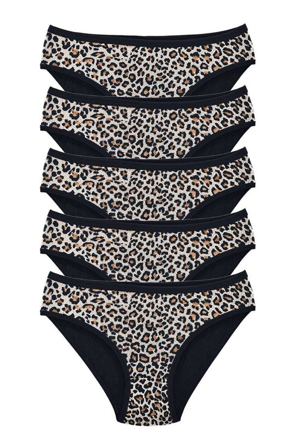 Ethab Ticaret Glb-Stl41414 5 Adet Leopar Desenli Likralı Yumuşak Dokulu Kadın Slip Külot