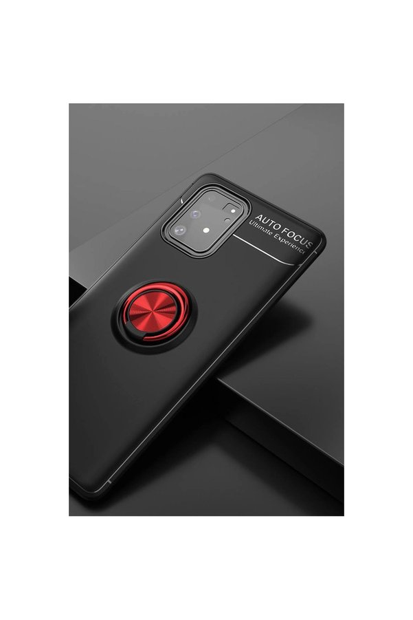 Evi̇mdeyokyok Samsung Galaxy A91 / S10 Li̇te Kılıf Range Yüzüklü Si̇li̇kon - Si̇yah-Kırmızı