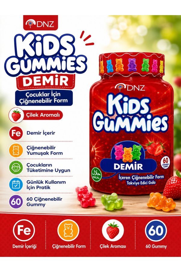 Dnz Gummies Kids Demir 60 Adet