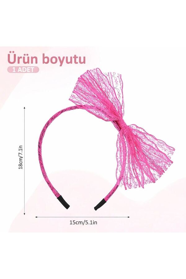 Ethab Ticaret Glb-Stl41414 80’Ler 90’Lar Neon Pembe Dantel Taç Fiyonklu