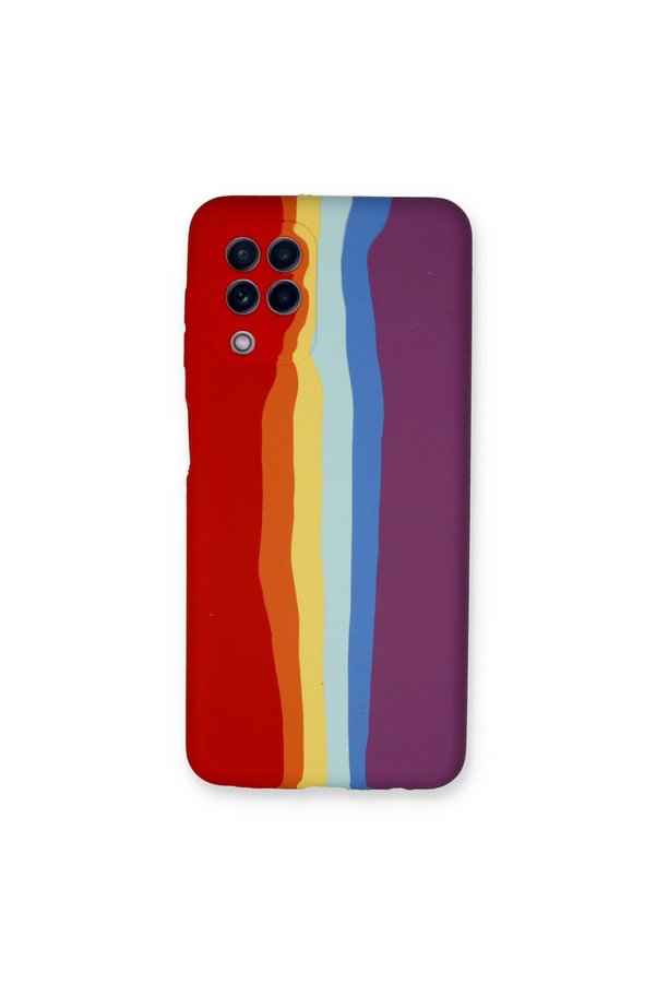 Evimdeyokyok Samsung Galaxy A22 Kılıf Ebruli Lansman Silikon - Kırmızı-Mor