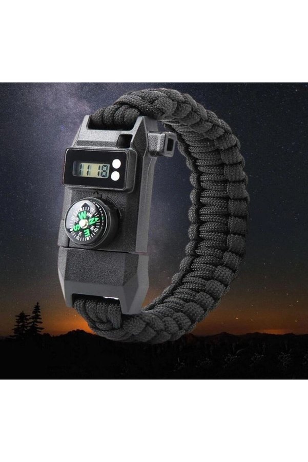 Ethab Ticaret Glb-Stl41414 Paracord Dijital Saat Düdük Hayatta Kalma Kamp Bilekliği