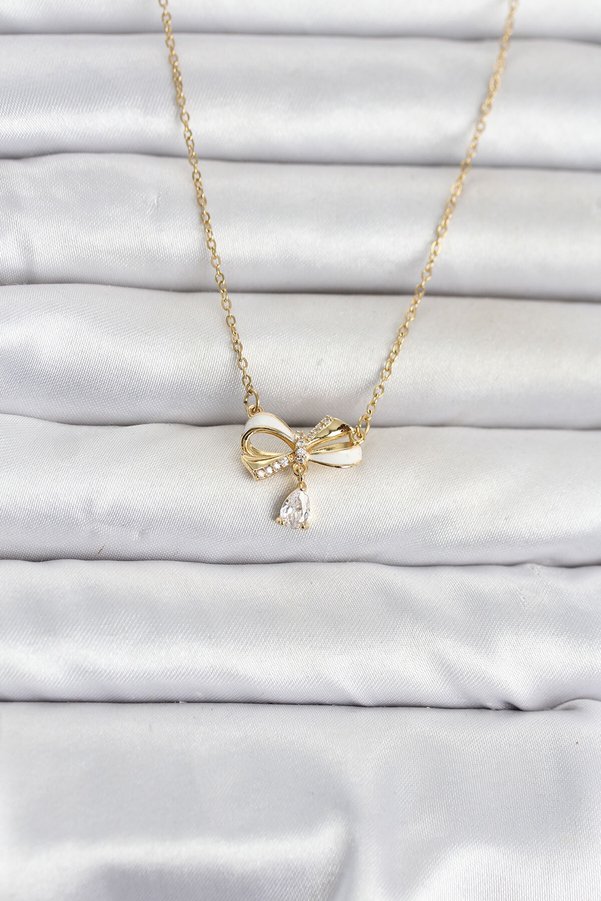 Evimdeyokyok 316L Çelik Zincir Gold Renk Fiyonk Model Kadın Kolye Tj-Bko11092