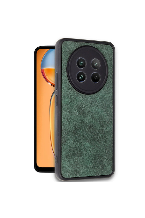 Evi̇mdeyokyok Realme 12 5G Kılıf Aras Deri̇ Kapak - Koyu Yeşi̇l