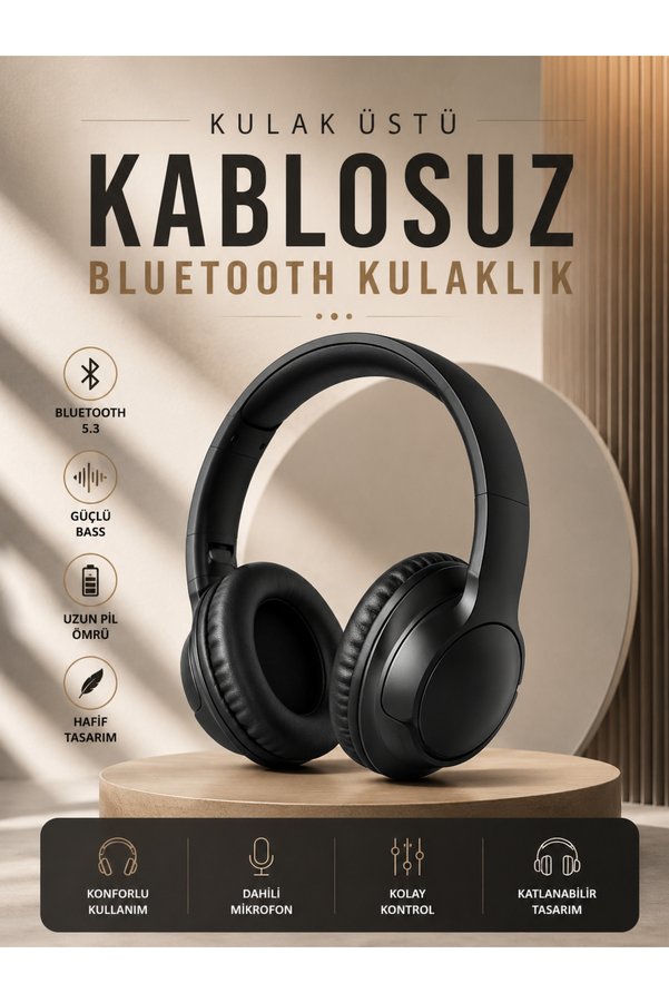Emvera Kablosuz Bluetooth Kulaklık Kulak Üstü Mikrofonlu 5.0 Bluetooth Anc Özelliği