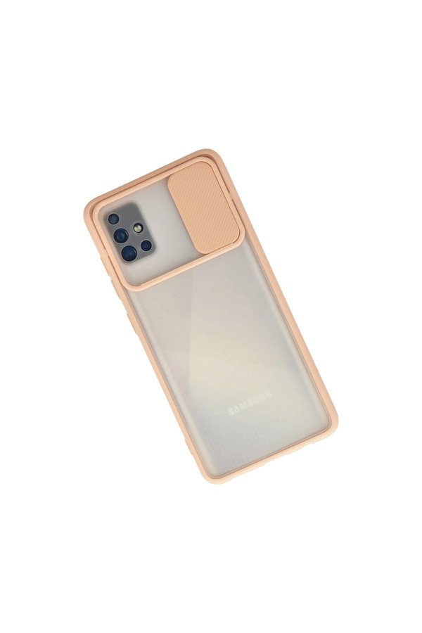 Evimdeyokyok Samsung Galaxy A71 Kılıf Palm Buzlu Kamera Sürgülü Silikon - Pembe