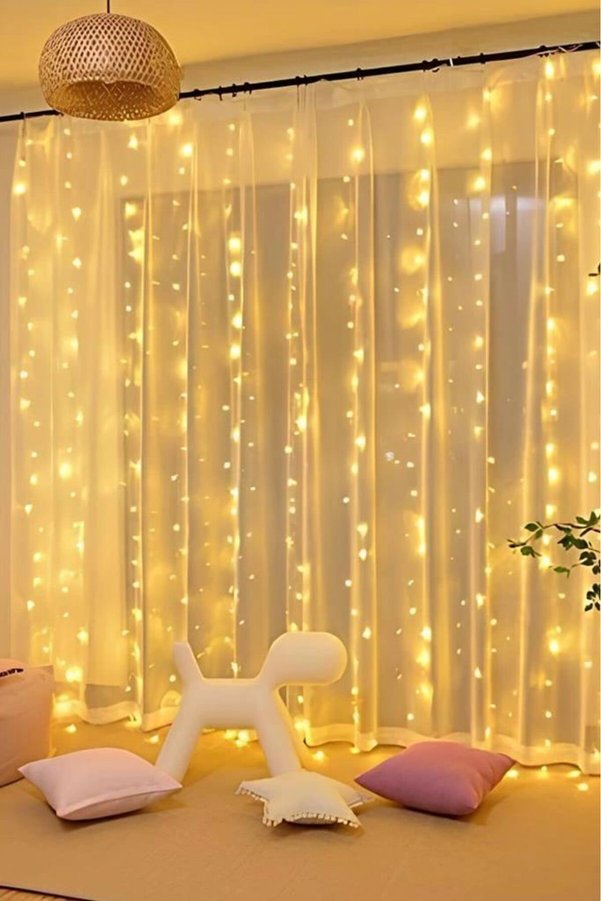 Ethab Ticaret Glb-Stl41414 Lw-7 300 Ledli 10 Sarkıt Perde Led Işık, 8 Modlu Uzaktan Kumandalı, 3X3 Metre Peri Tell