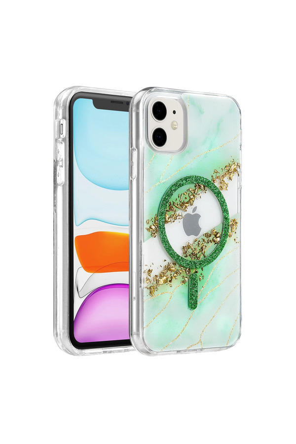 Evimdeyokyok Onegif Apple İphone 11 Lotus Simli Magsafe Kapak - Yeşil