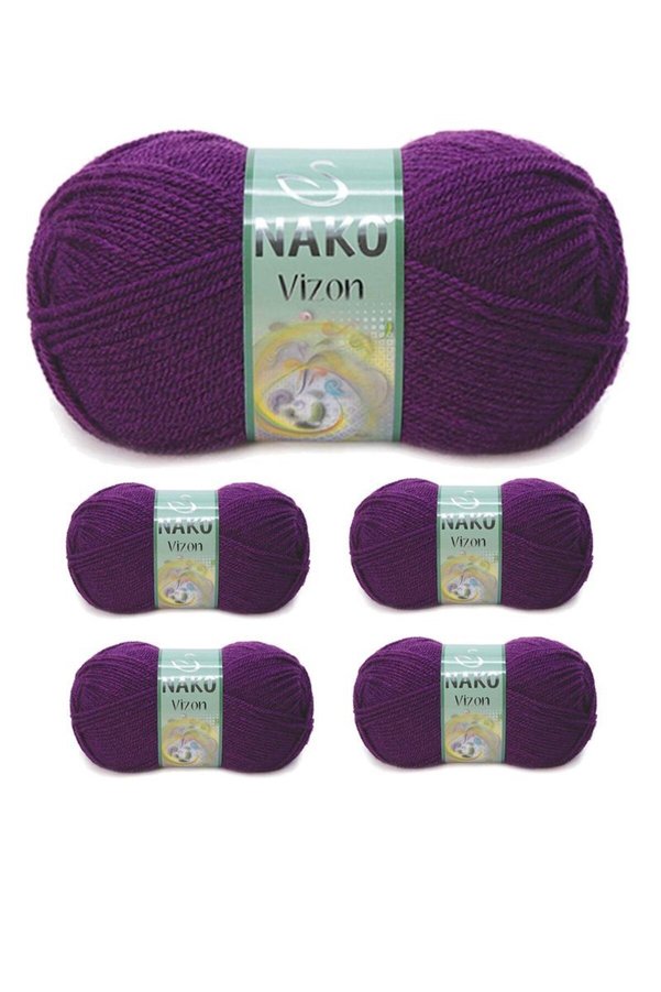 Ethab Ticaret Glb-Stl41414 5 Adet Vizon Premium Akrilik El Örgü İpi Yünü Renk No60 Mürdüm
