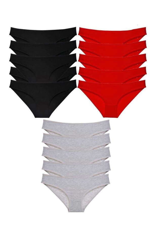 Ethab Ticaret Glb-Stl41414 15 Adet Süper Eko Set Likralı Kadın Slip Külot Siyah Kırmızı Gri