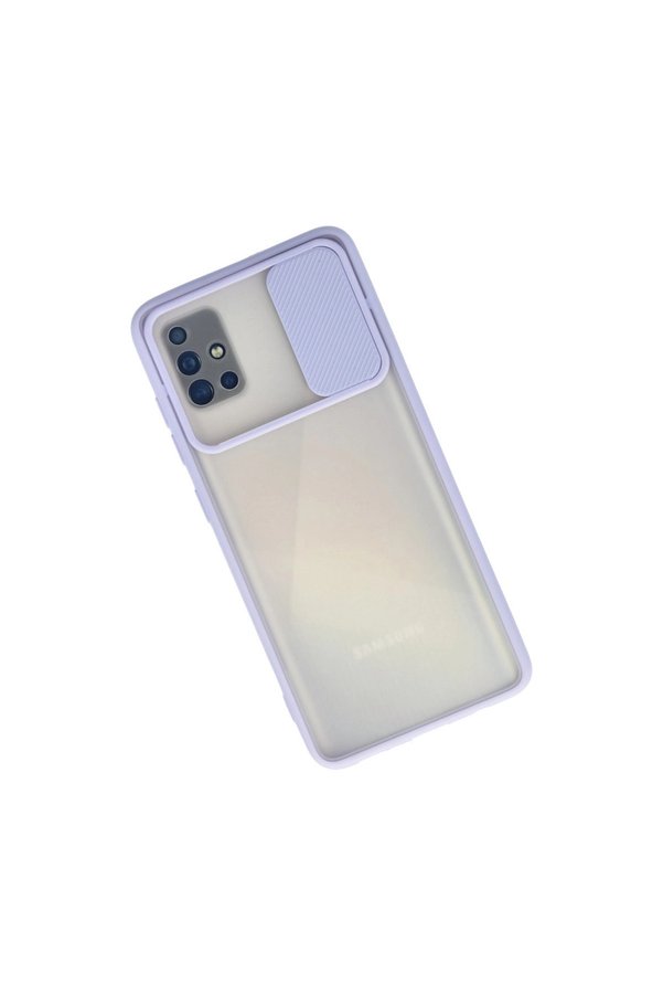 Evimdeyokyok Samsung Galaxy A71 Kılıf Palm Buzlu Kamera Sürgülü Silikon - Lila