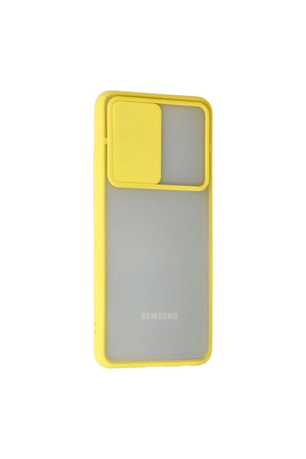 Evimdeyokyok Samsung Galaxy A72 Kılıf Palm Buzlu Kamera Sürgülü Silikon - Sarı