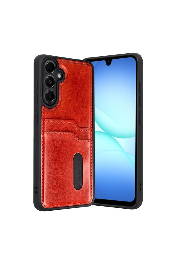Evimdeyokyok Samsung Galaxy A37 5G Sara Kartvizitli Deri Kılıf - Kırmızı