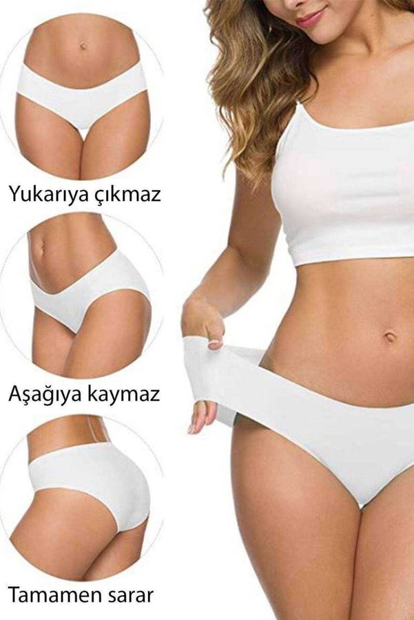 Ethab Ticaret Glb-Stl41414 4 Adet Kadın Dikişsiz Lazer Kesim Esnek İz Yapmayan Külot Beyaz