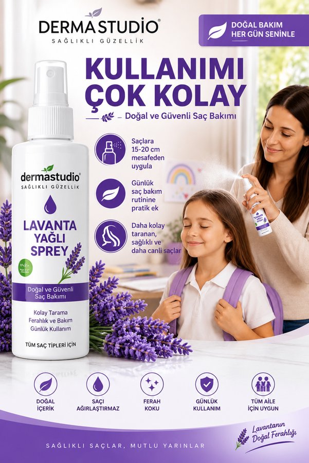 Dermastudio Lavanta Yağlı Saç Spreyi – Doğal Ve Güvenli Saç Bakımı