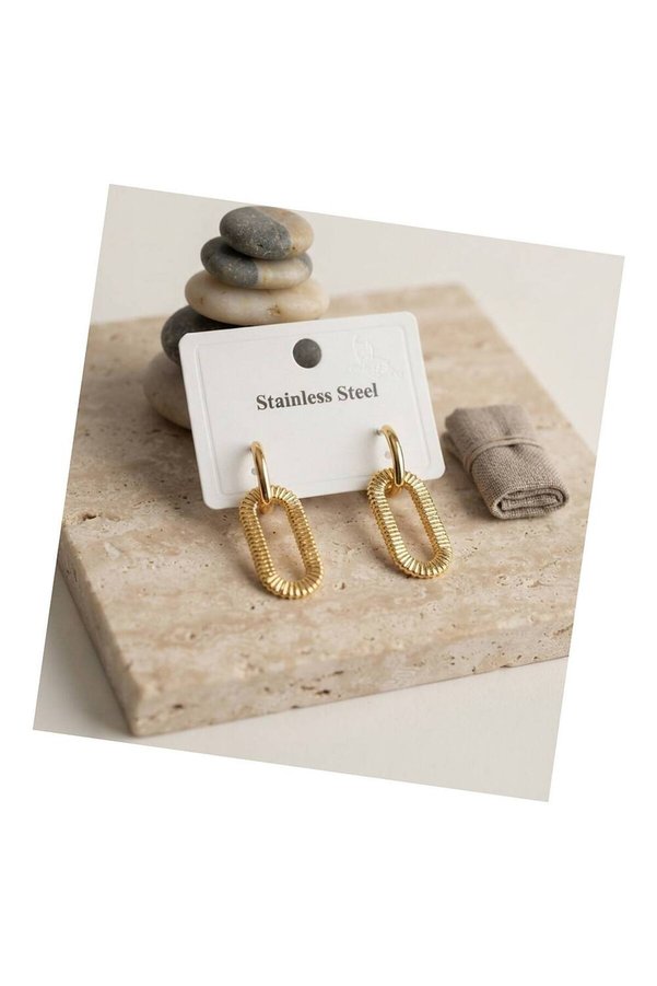 Evi̇mdeyokyok 316L Gold Renk Tırtıklı Ataç Form Tasarım Küpe Tj-Bkp12062