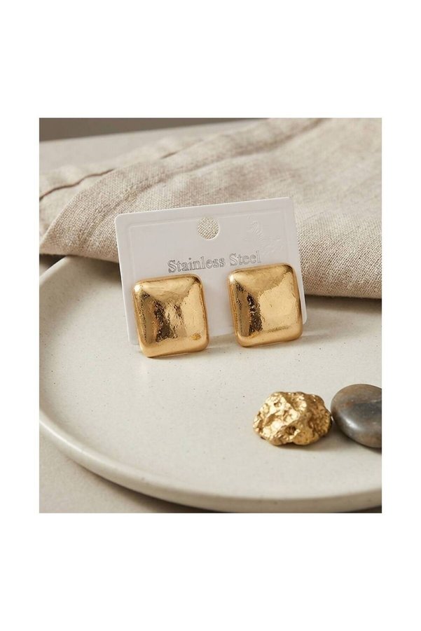 Evi̇mdeyokyok 316L Çeli̇k Gold Renk Kare Bombe Model Küpe Tj-Bkp12029