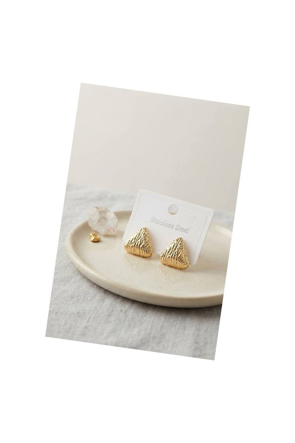 Evi̇mdeyokyok 316L Çeli̇k Gold Renk Vi̇ntage Kabartmalı Üçgen Model Küpe Tj-Bkp12058