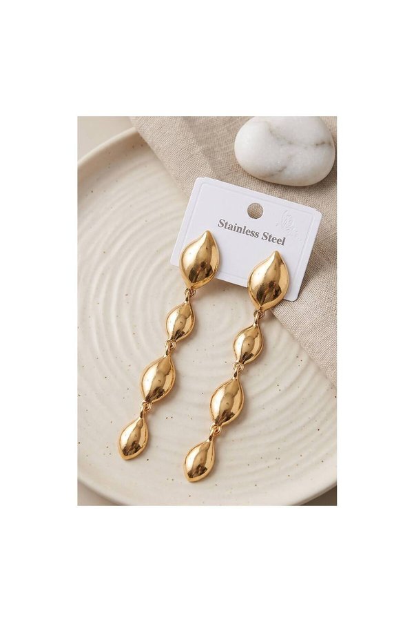 Evi̇mdeyokyok 316L Çeli̇k Gold Renk Yaprak Moti̇fli̇ Uzun Tasarım Küpe Tj-Bkp12050