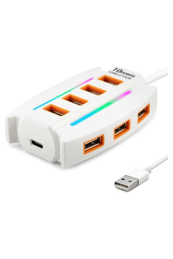 Evimdeyokyok Usb Rgb Hub 10 Port 480 Mbps 1.2 M Beyaz Hdx7037