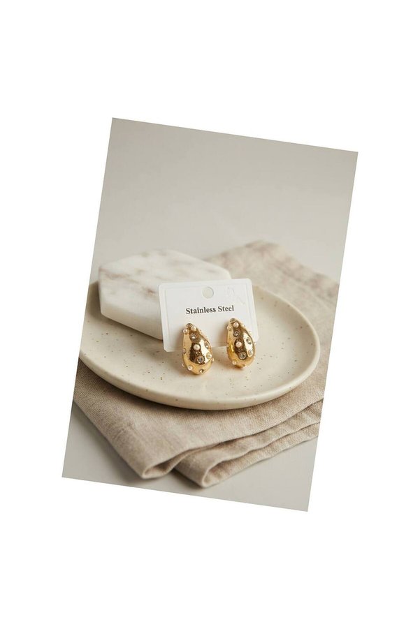 Evi̇mdeyokyok 316L Çeli̇k Gold Renk Taşlı Damla Model Küpe Tj-Bkp12028