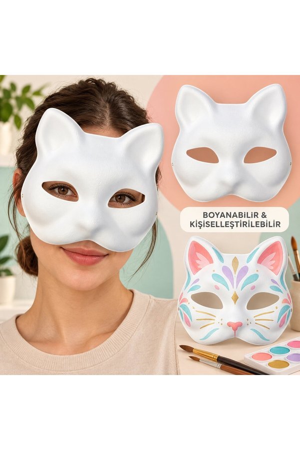 Ethab Ticaret Kendin Tasarla Kişiselleştirilebilir Boyanabilir Kedi Maskesi