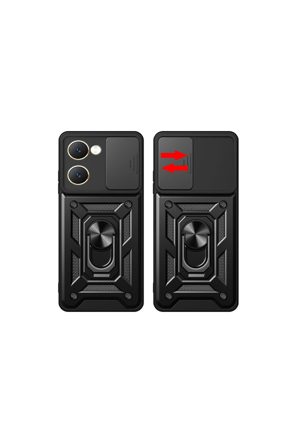 Evimdeyokyok Vivo Y18 Kılıf Pars Lens Yüzüklü Silikon - Kırmızı