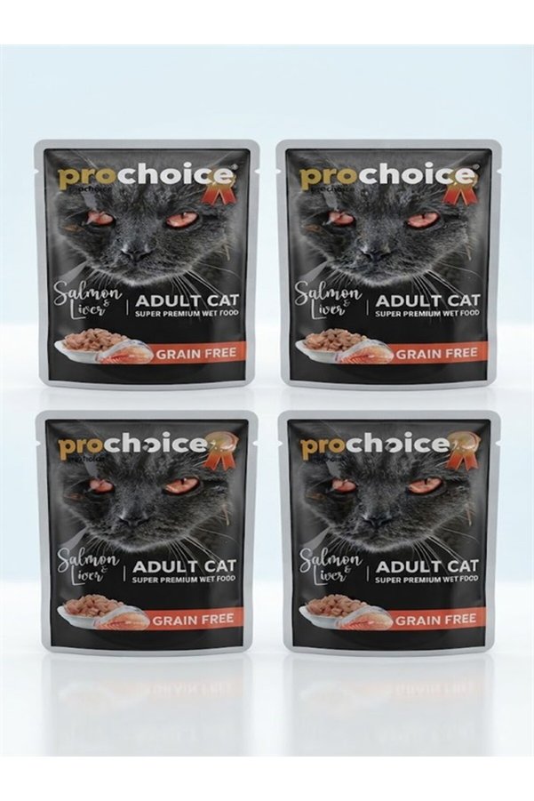 Prochoice Somon Ve Ciğerli Tahılsız Yetişkin Kedi Puşet 85 Gr Yaş Mama (4 Adet)