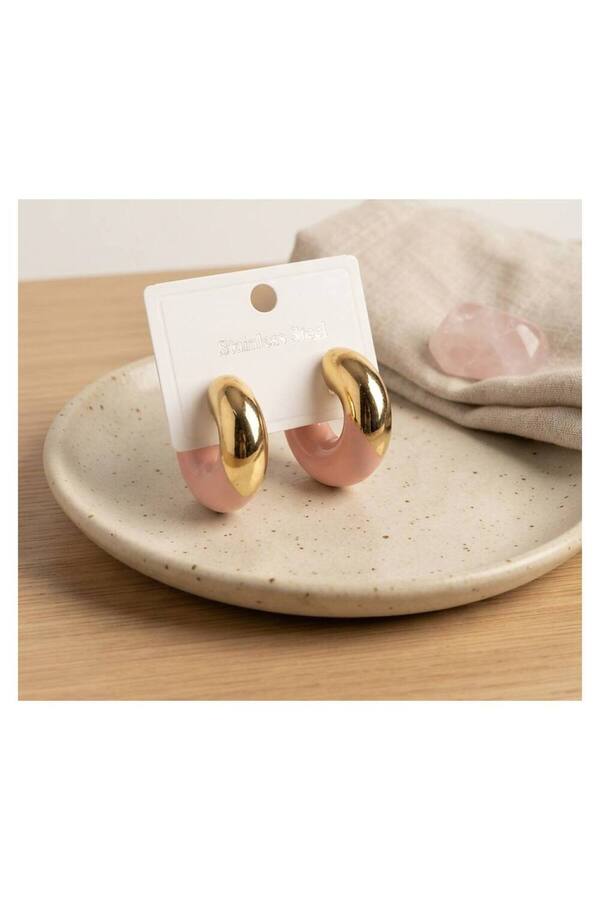 Evimdeyokyok 316L Çelik Gold Renk Pembe Halka Model Kadın Küpe Tj-Bkp12032