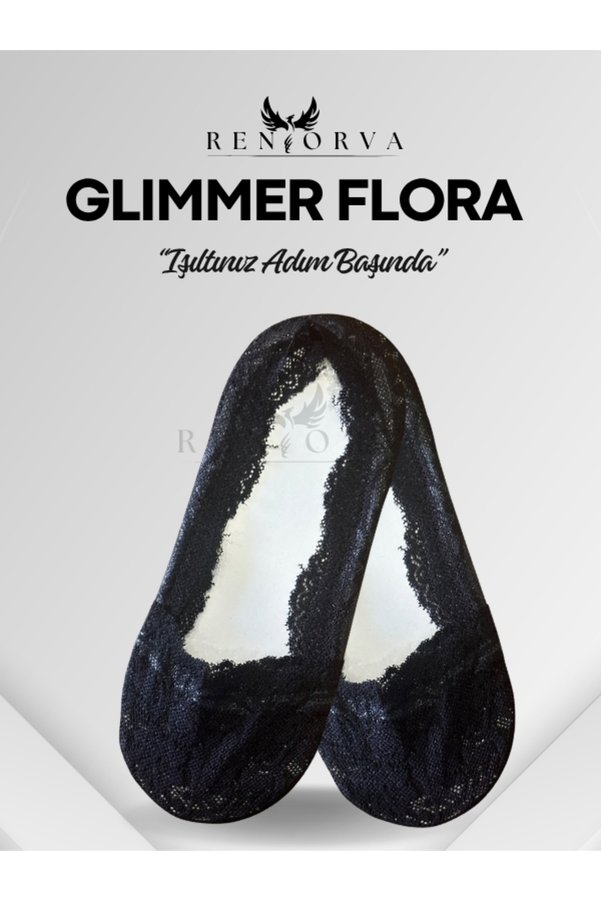 Renorva Glimmer Flora - Şık Dantel Detaylı, Görünmez Babet Ve Loafer Çorabı