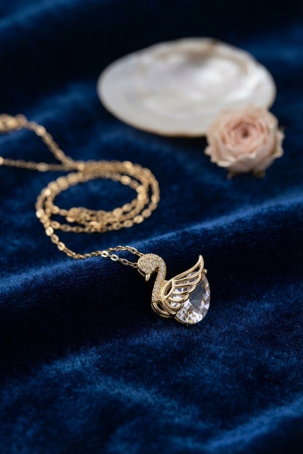 Evimdeyokyok 316L Çelik Zincir Gold Renk Kuğu Model Kadın Kolye Tj-Bko11243
