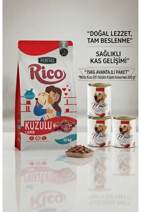 Signatura Peritas Rico Kuzu Etli Yetişkin Köpek 15 Kg +(Petssio Konserve Köpek Maması X3 Adet )