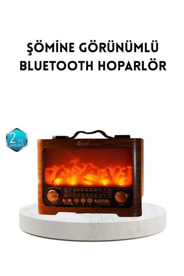 Hubrendy Tekno Şömine Efektli Solar Hoparlör Bluetooth 5.3 Radyo Aux Usb Tf Destekli
