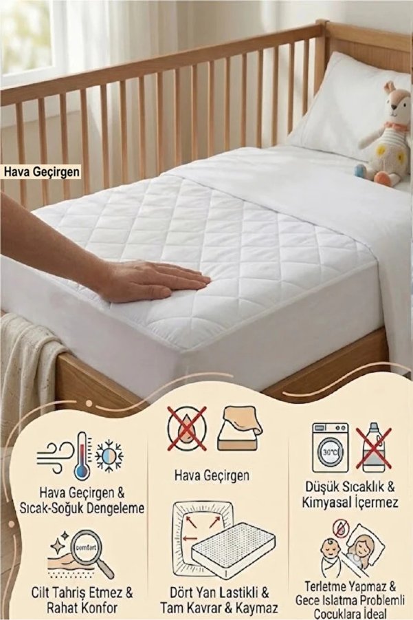 Evony 70X110 Cm Hava Geçiren Kapitoneli Bebe Fitted Yatak Koruyucu Alez
