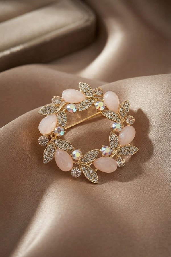 Ethab Giyim Gold Pembe Detaylı Zirkon Taşlı Broş 5886 - Glst7199-7601