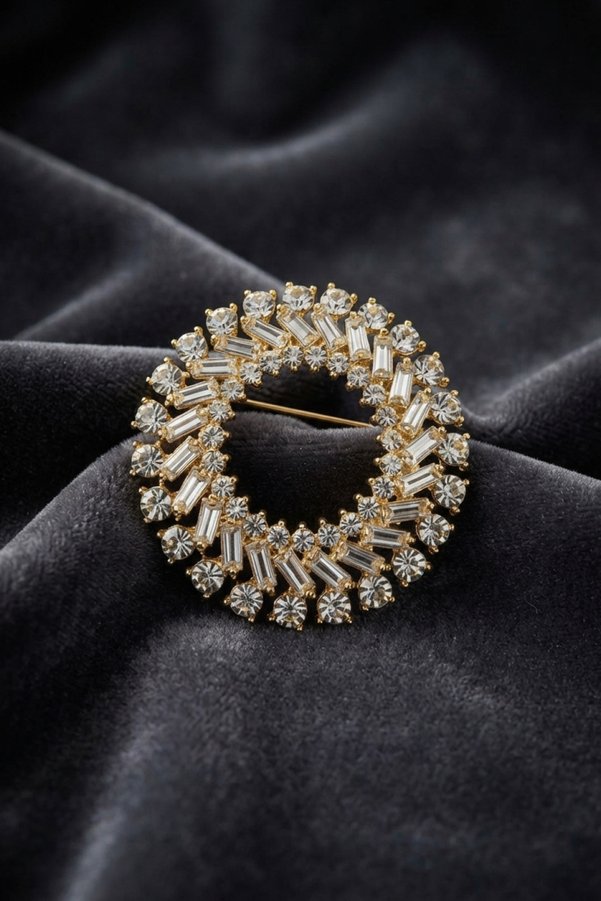 Ethab Giyim Gold Renk Zirkon Taşlı Halka Model Broş 5886 - Glst3088-3064