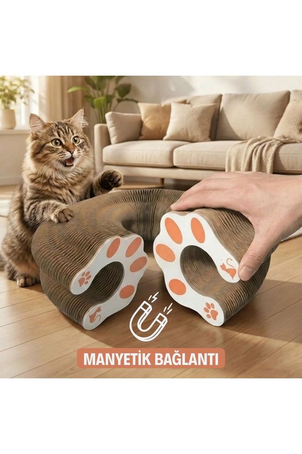 Go İthalat Akordiyon Karton Kedi Tırmalama Oyuncağı – Mıknatıslı Katlanabilir Etkileşimli Kedi Oyuncağı,Pençe T