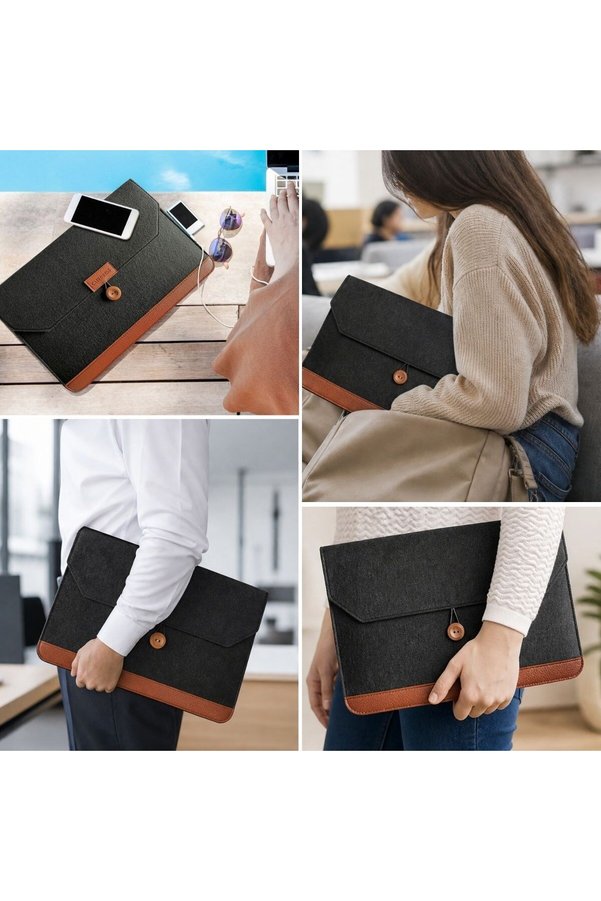 Go İthalat 15.6 İnç Düğmeli Keçe Laptop Ve Evrak Çantası, Notebook Bilgisayar Ve Dosya Taşıma Çantası () Glbl-S
