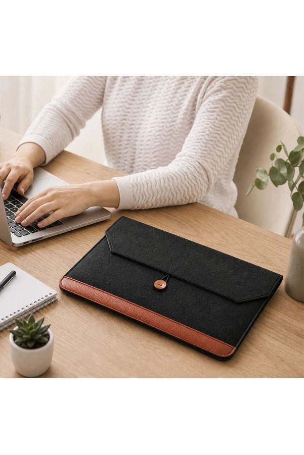 Go İthalat 15.6 İnç Düğmeli Keçe Laptop Ve Evrak Çantası, Notebook Bilgisayar Ve Dosya Taşıma Çantası () Glbl-S