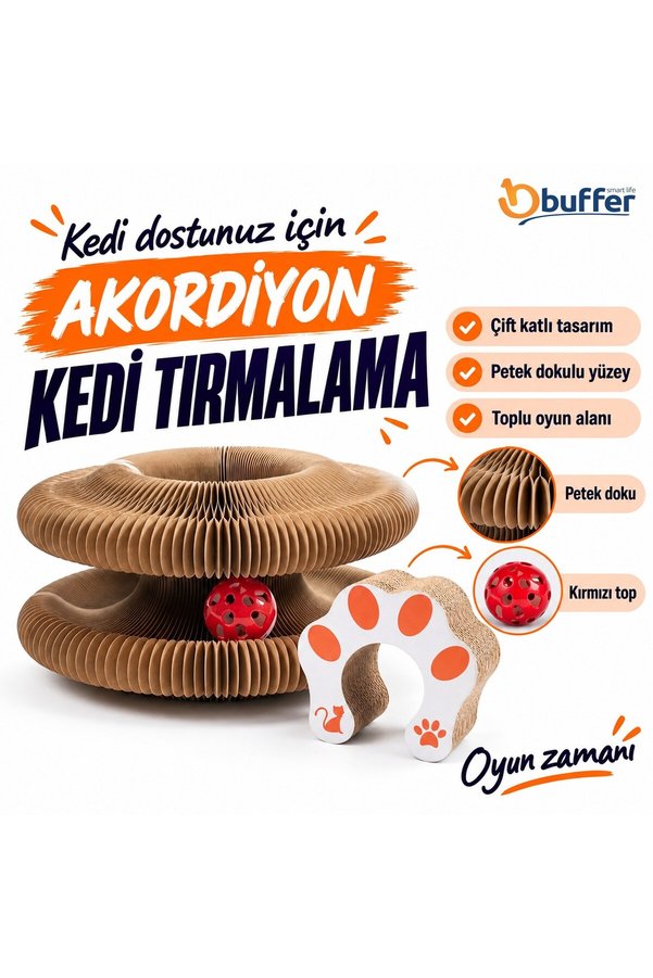Go İthalat Akordiyon Karton Kedi Tırmalama Oyuncağı – Mıknatıslı Katlanabilir Etkileşimli Kedi Oyuncağı,Pençe T
