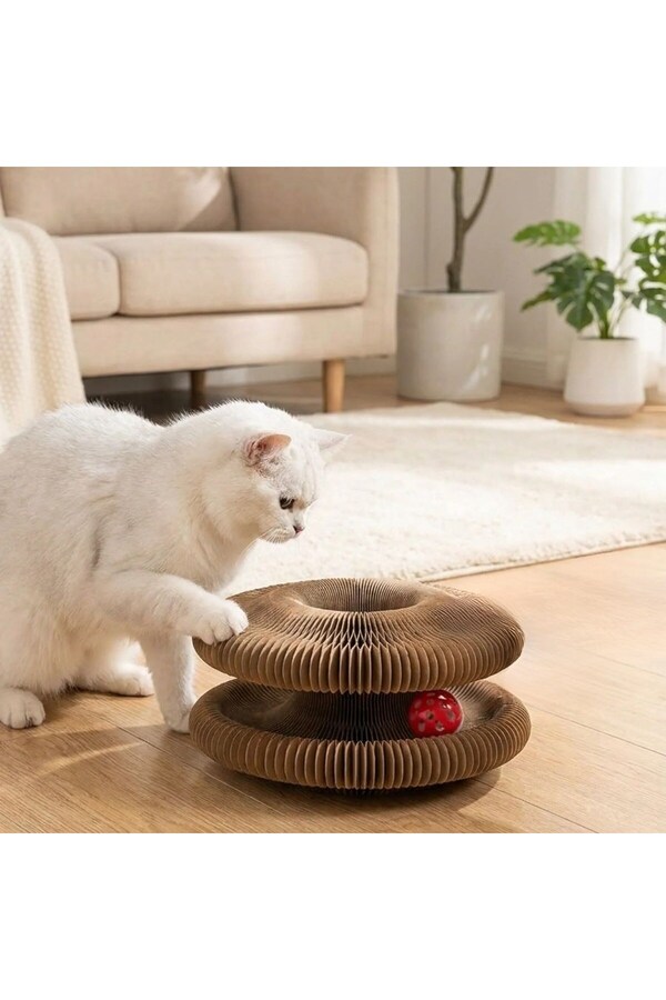 Go İthalat Akordiyon Karton Kedi Tırmalama Oyuncağı – Mıknatıslı Katlanabilir Etkileşimli Kedi Oyuncağı,Pençe T