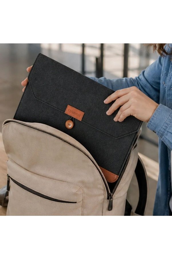 Go İthalat 15.6 İnç Düğmeli Keçe Laptop Ve Evrak Çantası, Notebook Bilgisayar Ve Dosya Taşıma Çantası () Glbl-S