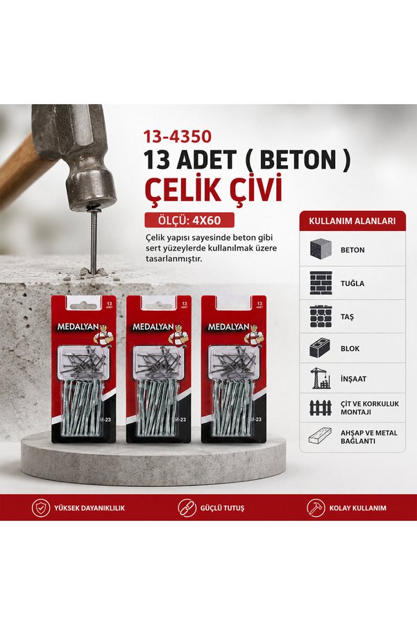 Go İthalat 4X60 13Pcs Beton Çelik Çivi 18Pcs () Glbl-Stl57839