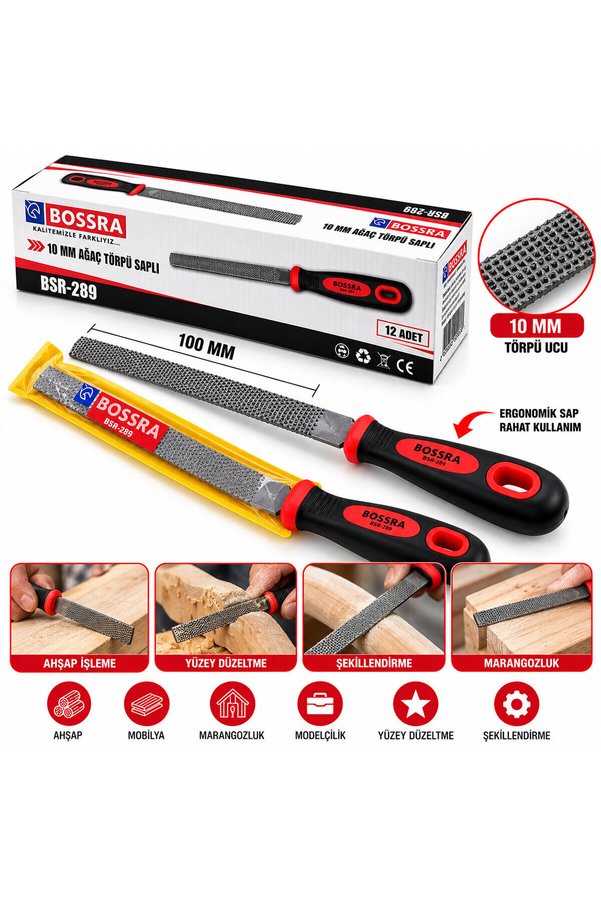 Go İthalat 12 Adet 10 Inc İnc Balık Sırtı Ağaç - Metal Törpüsü Metal Eğe Kauçuk Plastik Saplı () Glbl-Stl57839