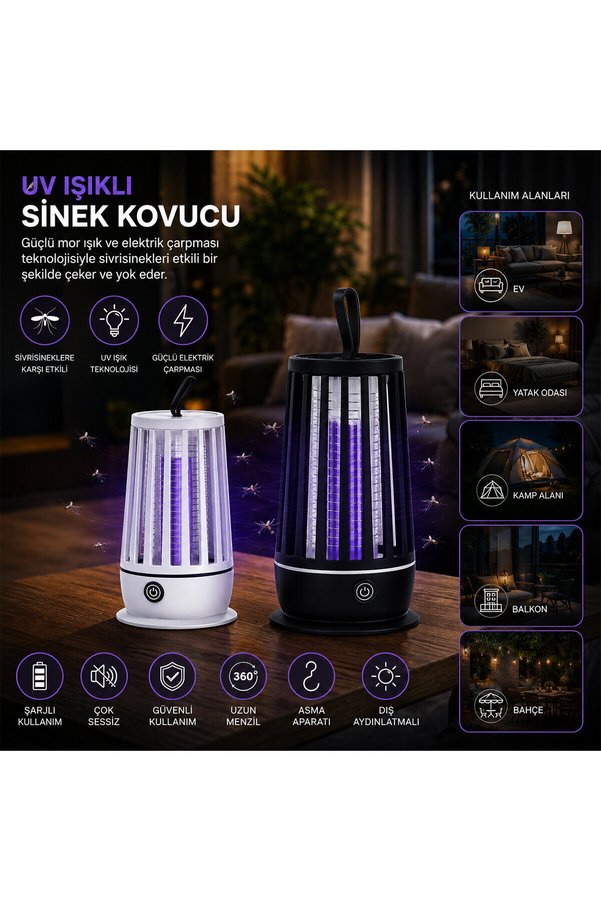 Go İthalat Usb Şarjlı - 2 Renk Işık Asma Aparat - Sessiz Çalışma Uv Işıklı Sinek Kovucu Hs-374 () Glbl-Stl57839