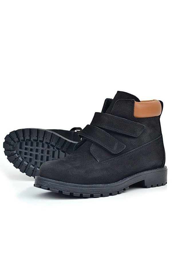 Ortopedikal Rakerplus Neson 9055-Sn Siyah Nubuk % 100 Hakiki Deri Cırtlı Unisex Bebek Çocuk Bot