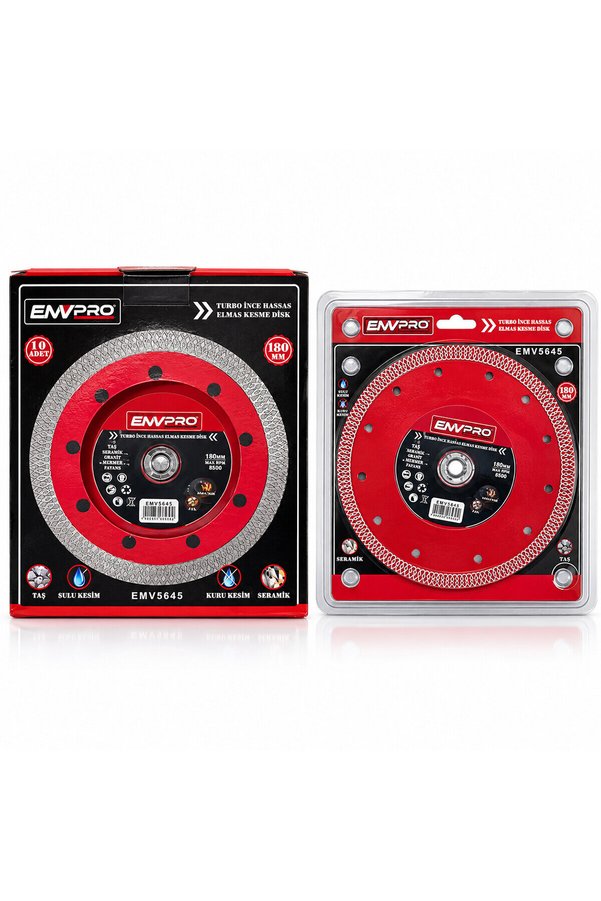 Go İthalat 10 Adet Örgülü Turbo İnce Hassas Elmas Kesme Disk Seramik - Taş 180Mmx22.2 Max 8.500Prm () Glbl-Stl5