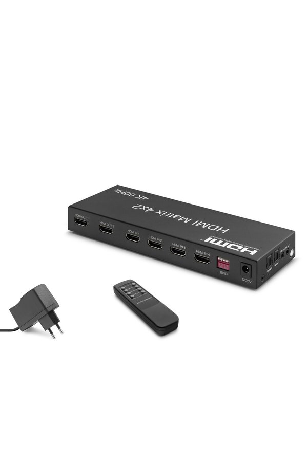 Evimdeyokyok Hdmi Matrix Switch Edıd Ses Çıkışlı Kumandalı 4K 60 Hz 4 Giriş 2 Çıkış Siyah Hdx1334